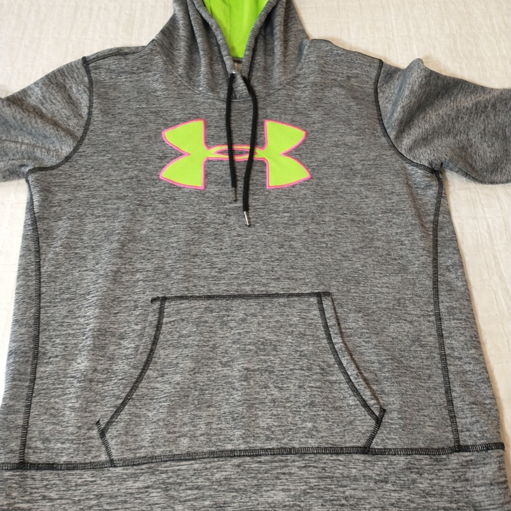 Under Armor Sweatshirt, Women's Size Large, Gray And Green, Thumb Holes, Sports